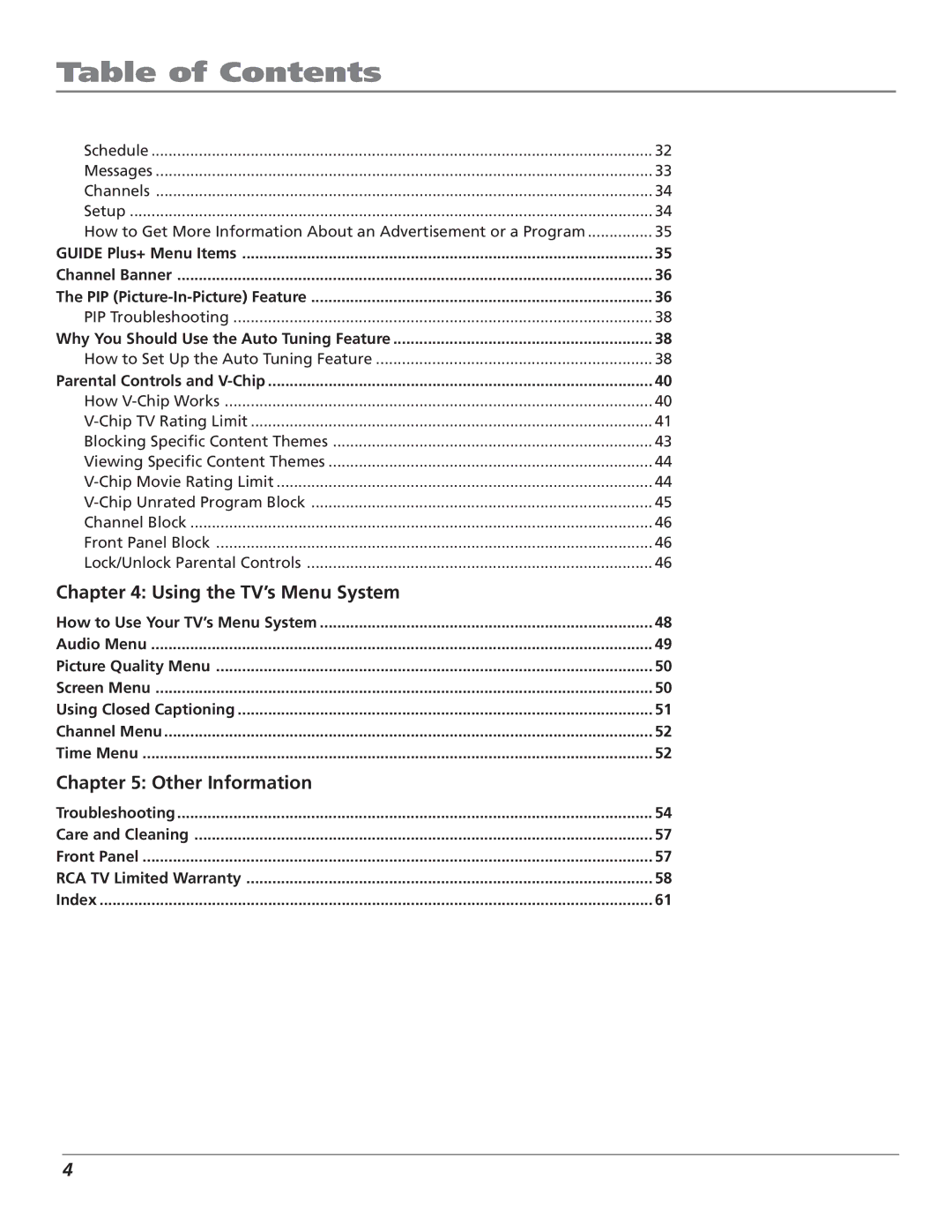 RCA F27669 manual Using the TV’s Menu System, Other Information 