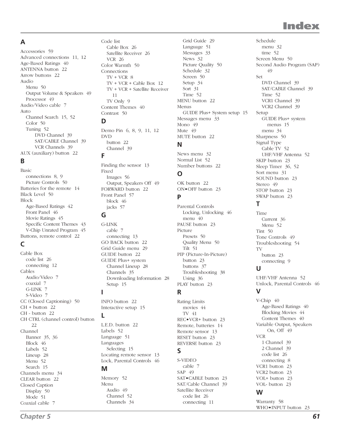 RCA F27669 manual Index, Dvd 