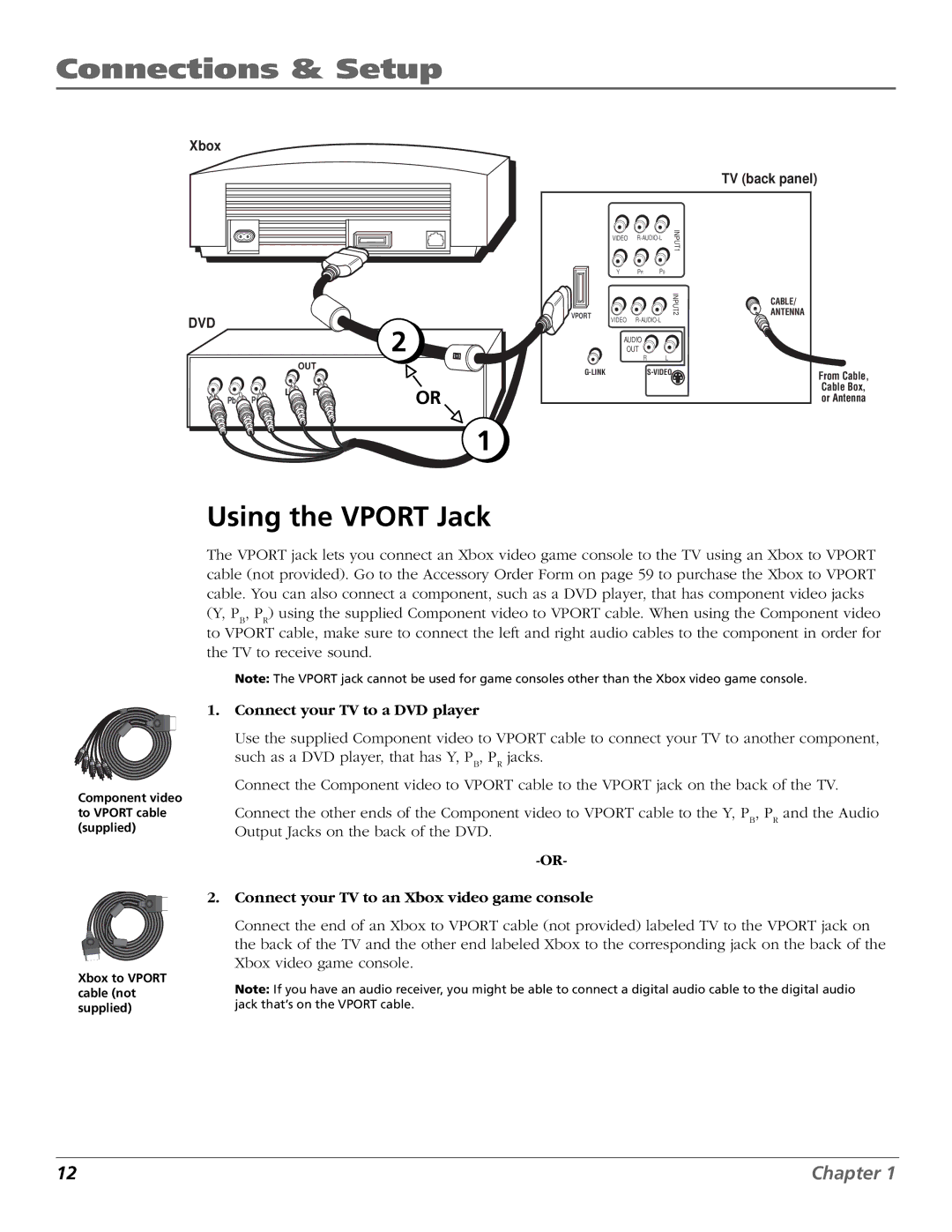 RCA F27718, F32718, F36718, MR68R718 manual Using the Vport Jack, Connect your TV to a DVD player 