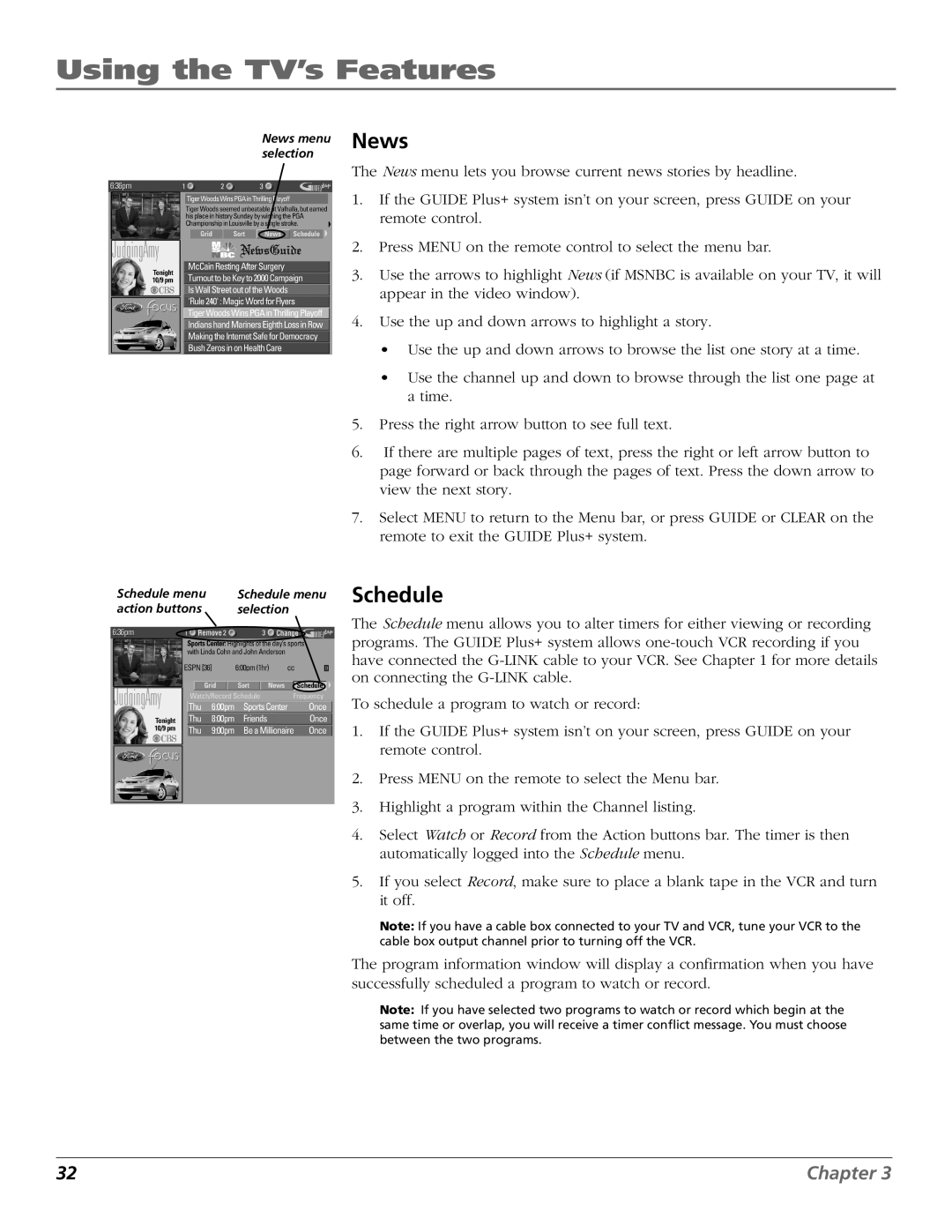 RCA F27718, F32718, F36718, MR68R718 manual News, Schedule 