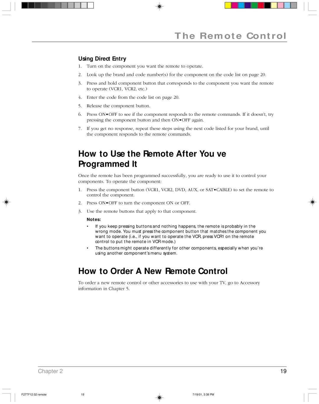 RCA F27TF12 manual How to Use the Remote After You’ve Programmed It, How to Order a New Remote Control, Using Direct Entry 