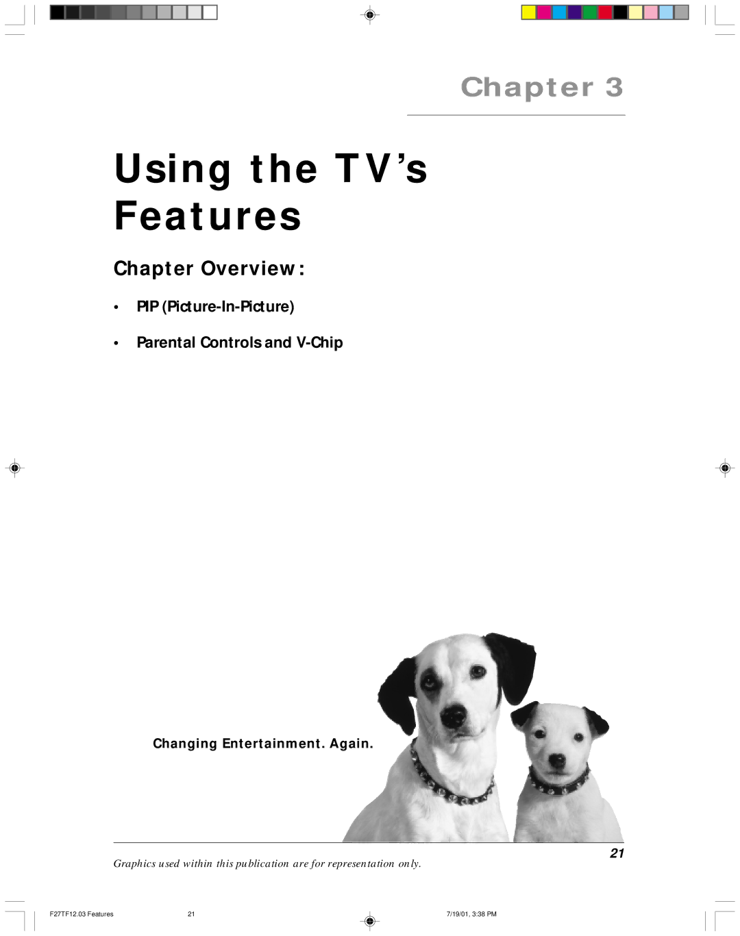 RCA F27TF12 manual Using the TV’s Features, PIP Picture-In-Picture Parental Controls and V-Chip 