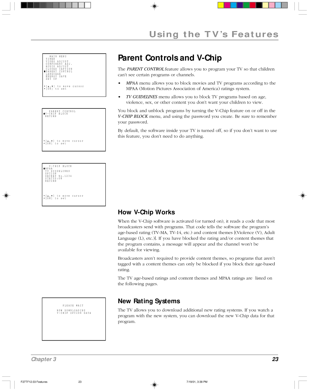 RCA F27TF12 manual Parent Controls and V-Chip, How V-Chip Works, New Rating Systems 