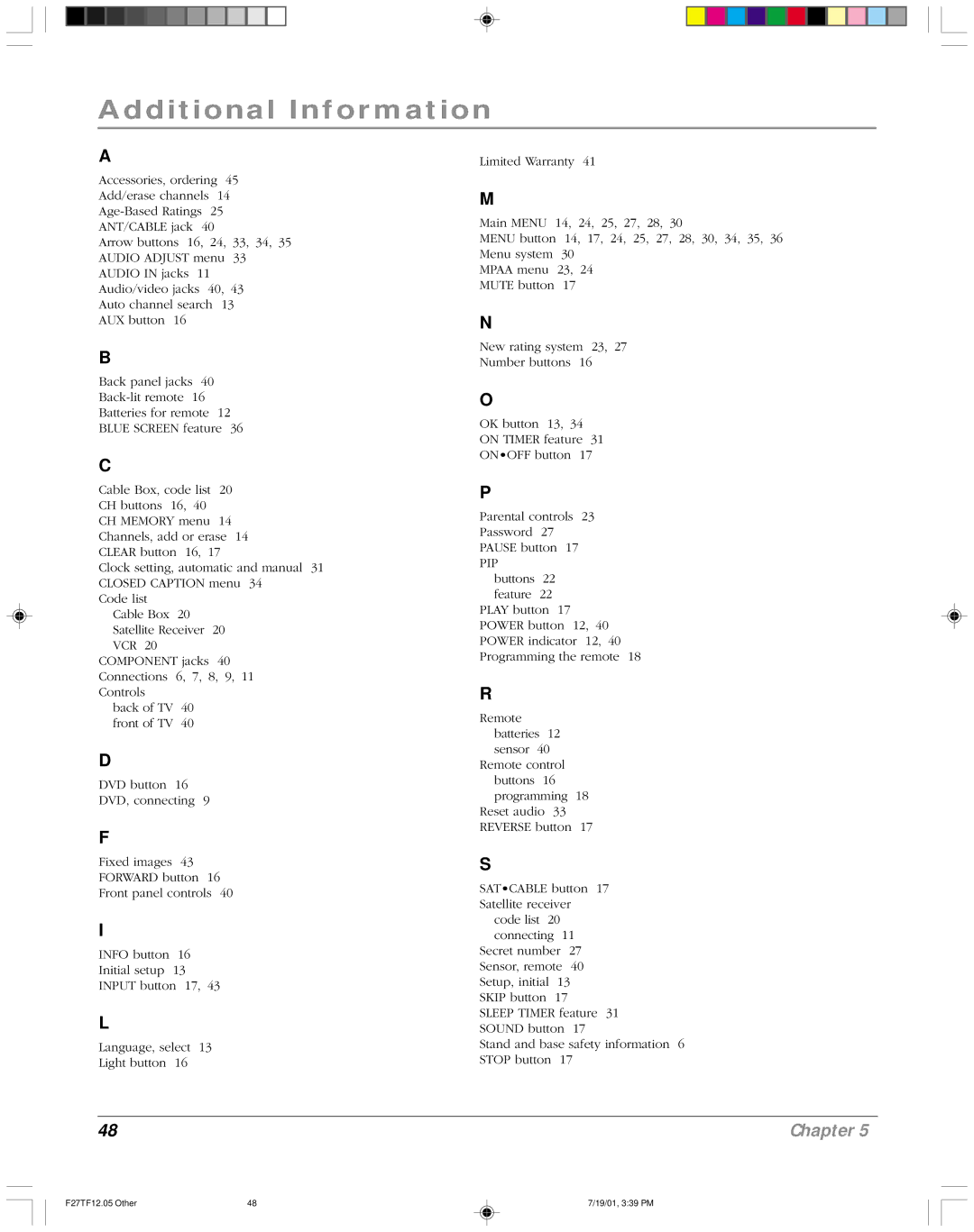 RCA F27TF12 manual Additional Information 