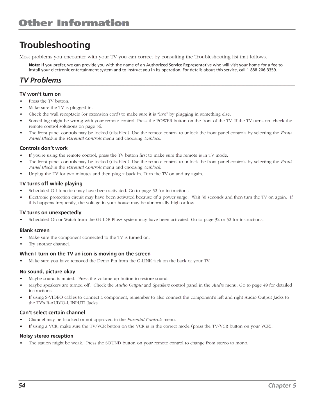 RCA F27TF700, MR51TF20 manual Other Information, Troubleshooting 