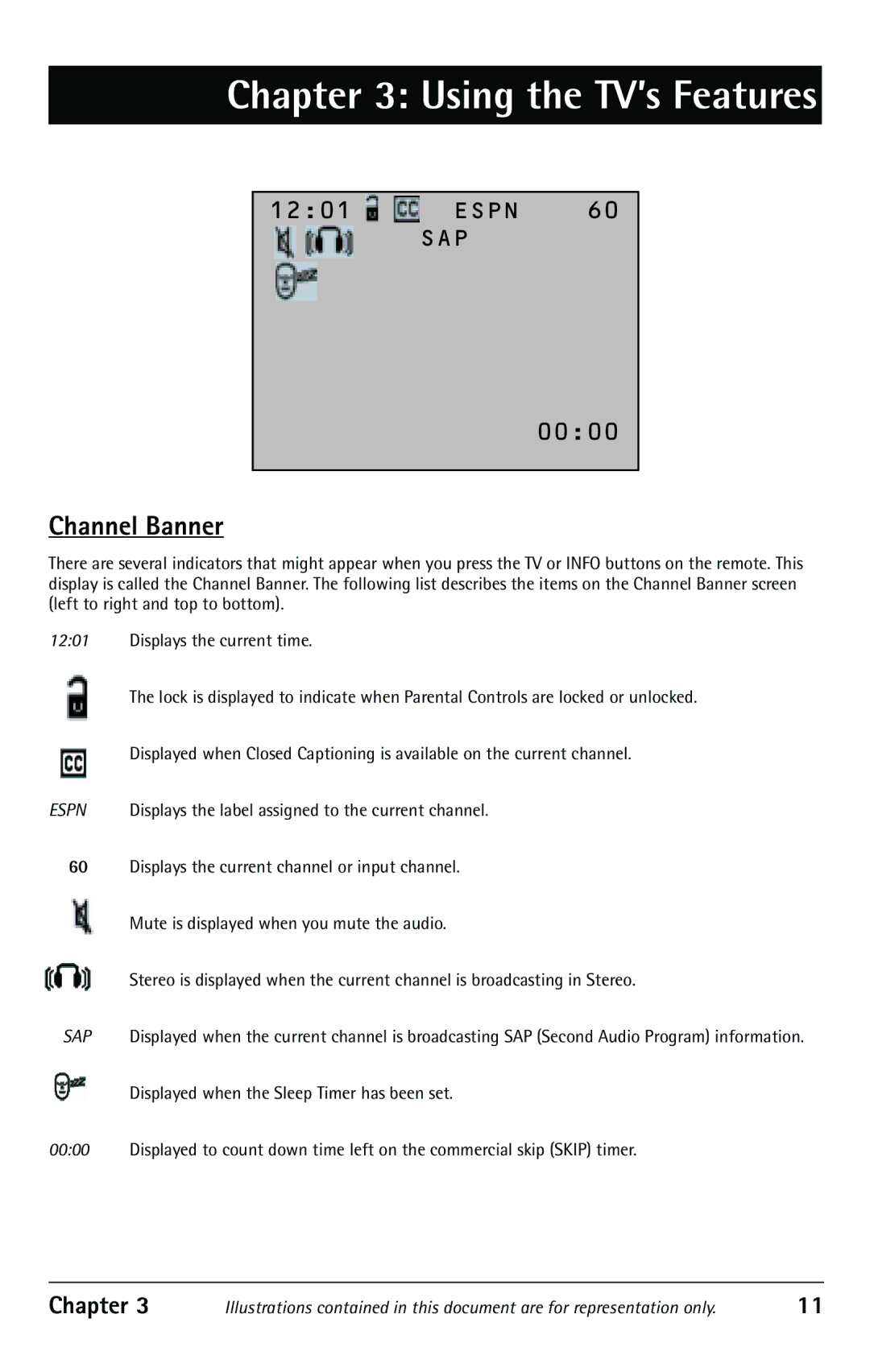 RCA F27350, F32343, F32350 manual Using the TV’s Features, Channel Banner 