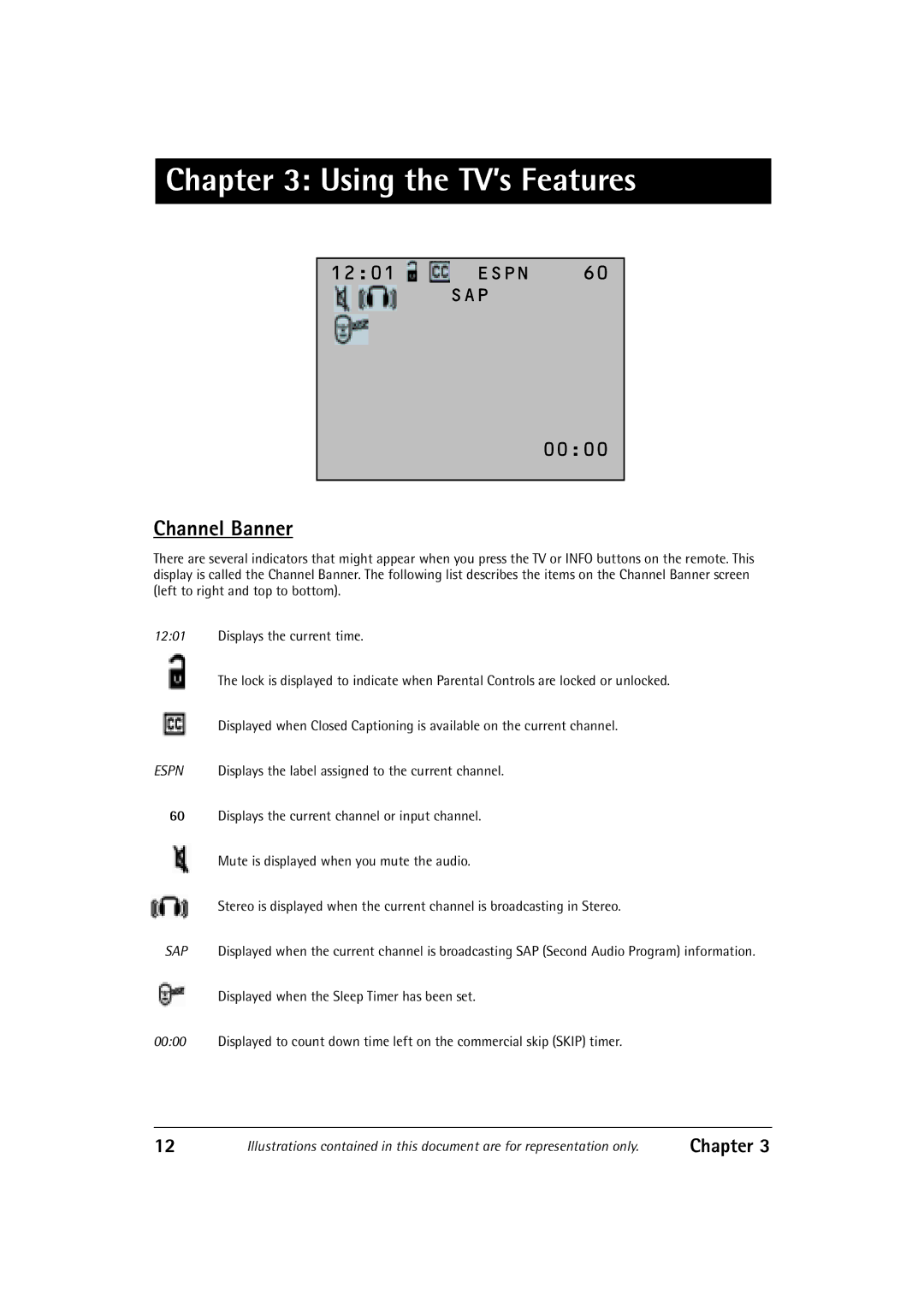 RCA F32550, F27550 manual Using the TV’s Features, Channel Banner 