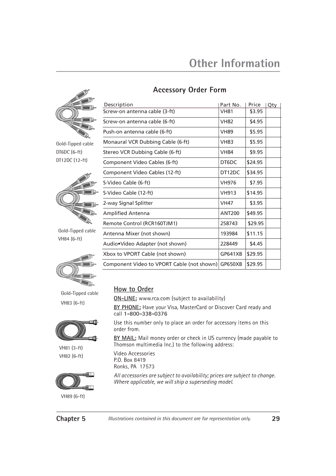 RCA F27550, F32550 manual Accessory Order Form, How to Order 