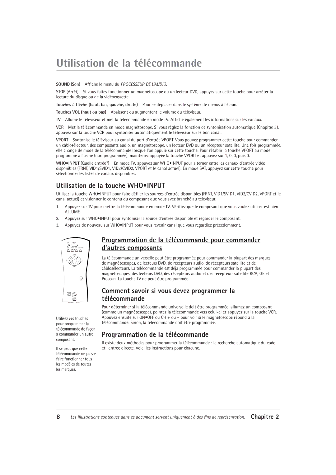 RCA F32550, F27550 manual Utilisation de la touche Whoinput, Comment savoir si vous devez programmer la télécommande 