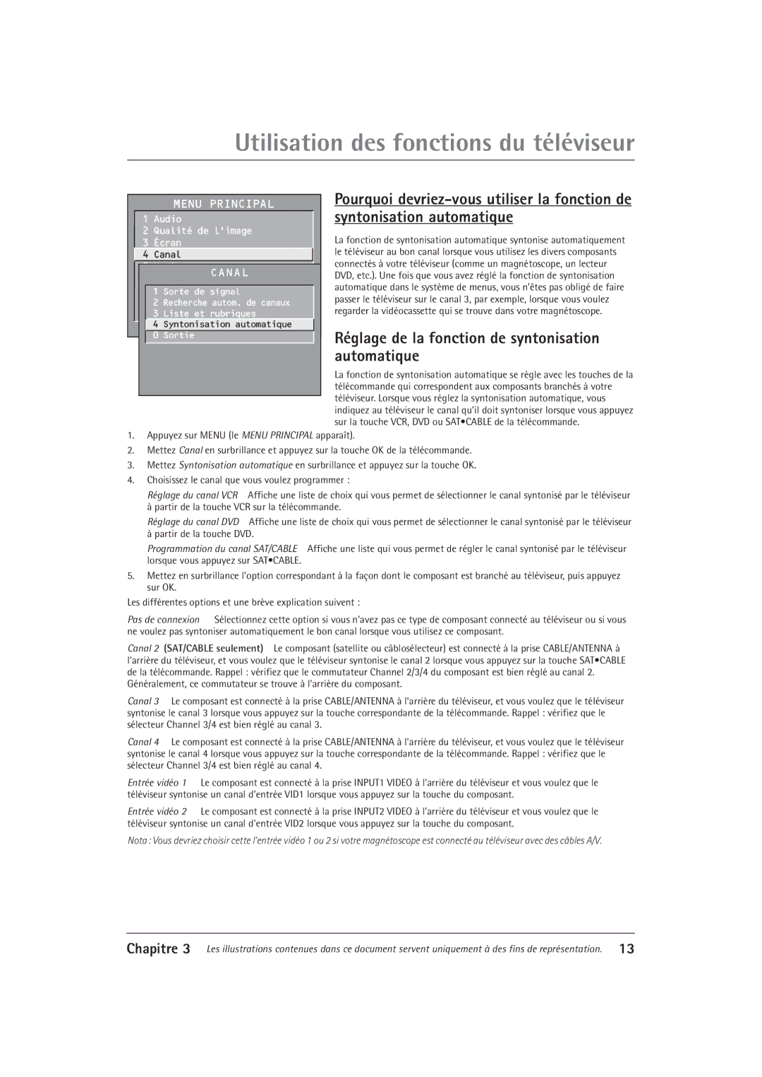 RCA F27550, F32550 manual Utilisation des fonctions du téléviseur 