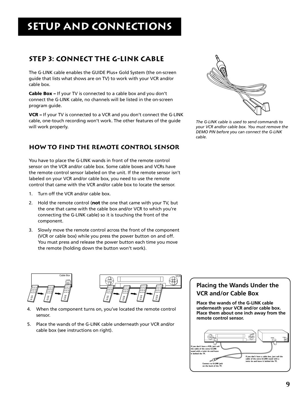 RCA F32691 manual Connect the G-LINK Cable, HOW to Find the Remote Control Sensor 