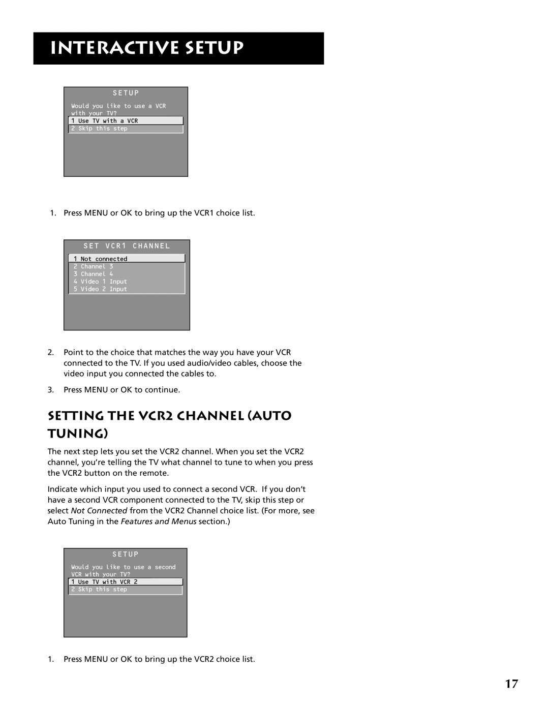 RCA F32691 manual Setting the VCR2 Channel Auto Tuning 