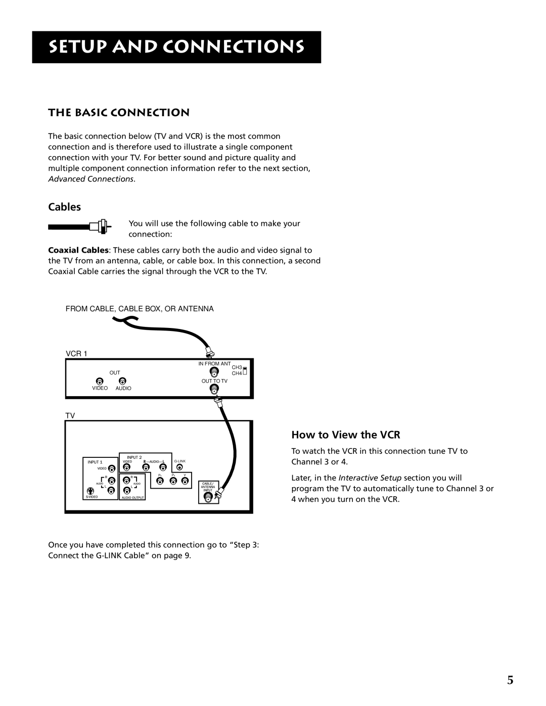 RCA F32691 The Basic Connection, How to View the VCR, Setup And Connections, Cables, From Cable, Cable Box, Or Antenna Vcr 