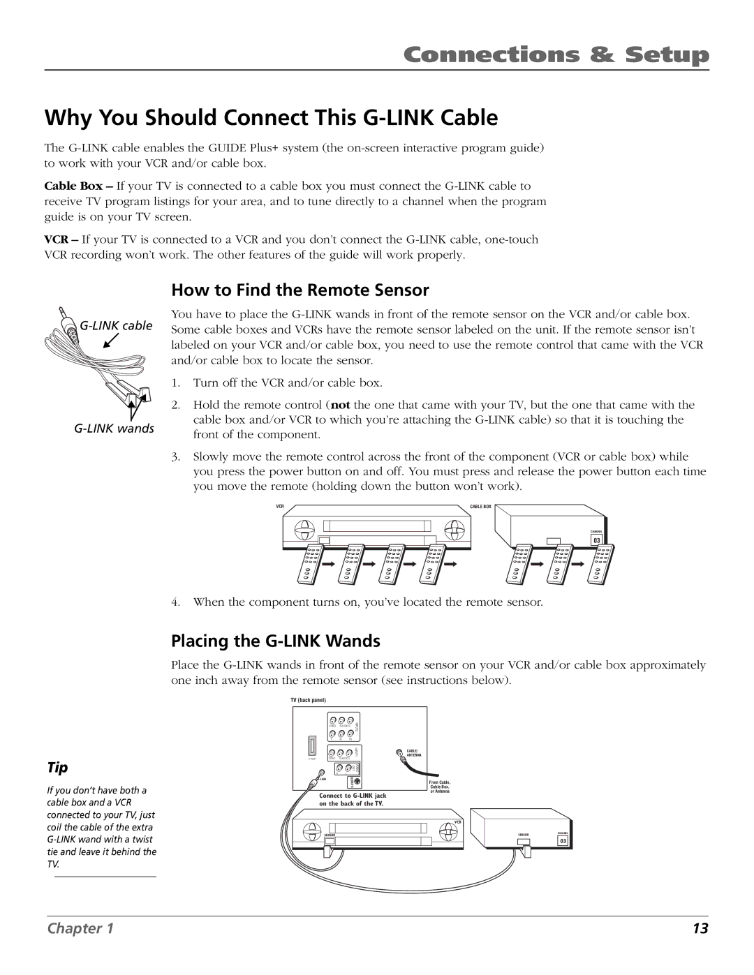 RCA F36650, F32650 manual Why You Should Connect This G-LINK Cable, How to Find the Remote Sensor, Placing the G-LINK Wands 