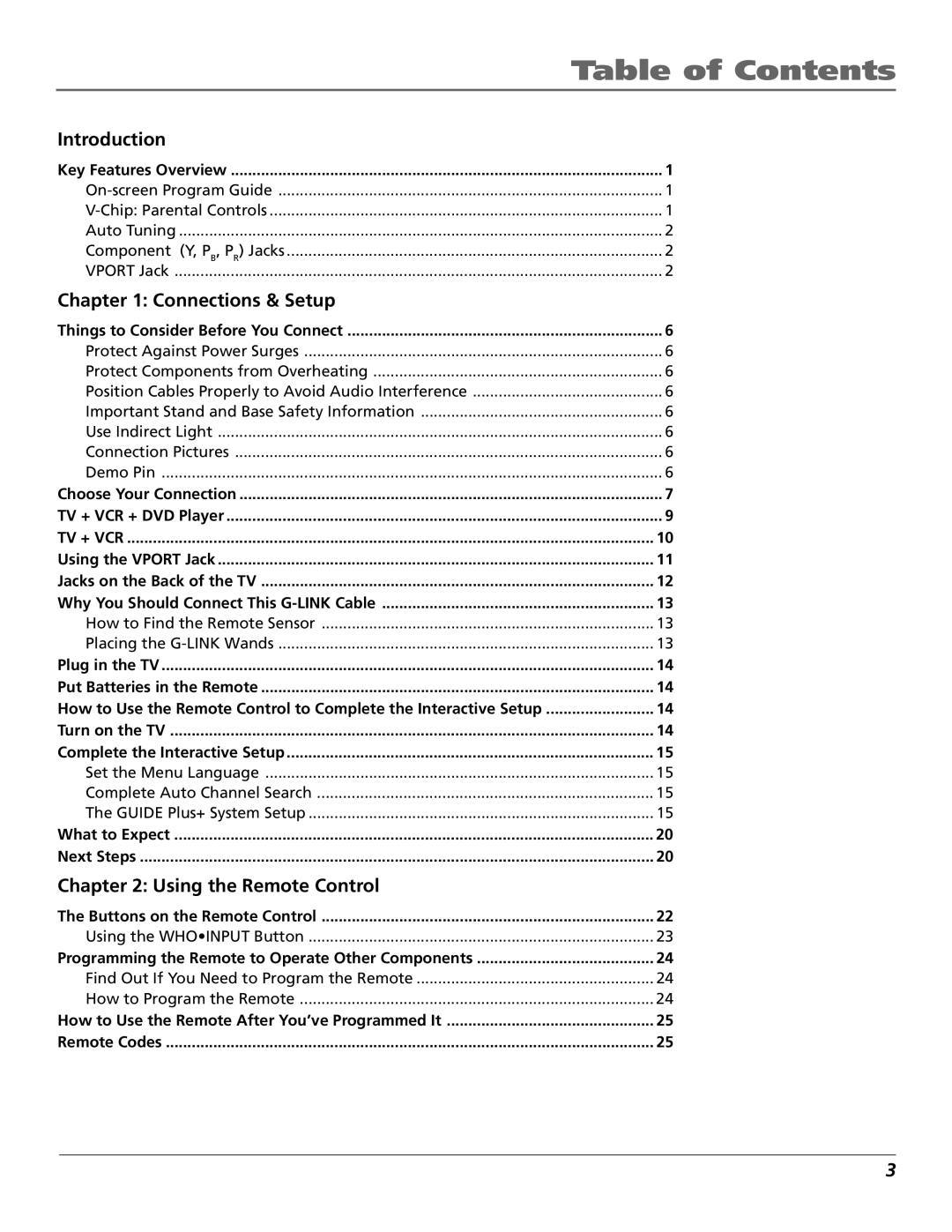 RCA F27650, F36650, F32650 manual Table of Contents 