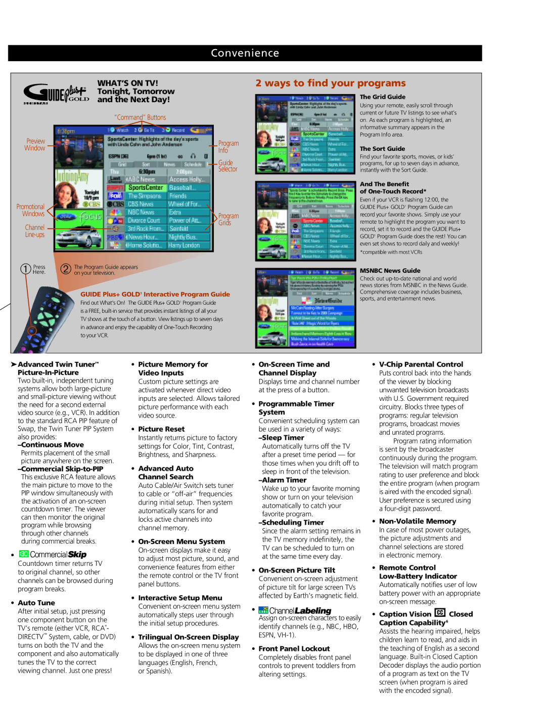 RCA F32689, F36689 manual Convenience 