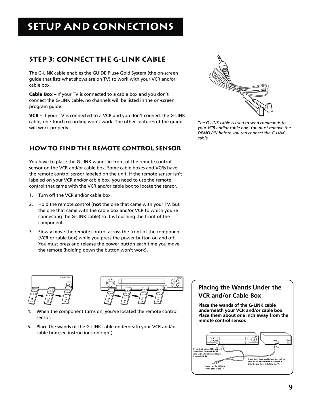 RCA F32715, F36715 manual Connect the G-LINK Cable, HOW to Find the Remote Control Sensor 