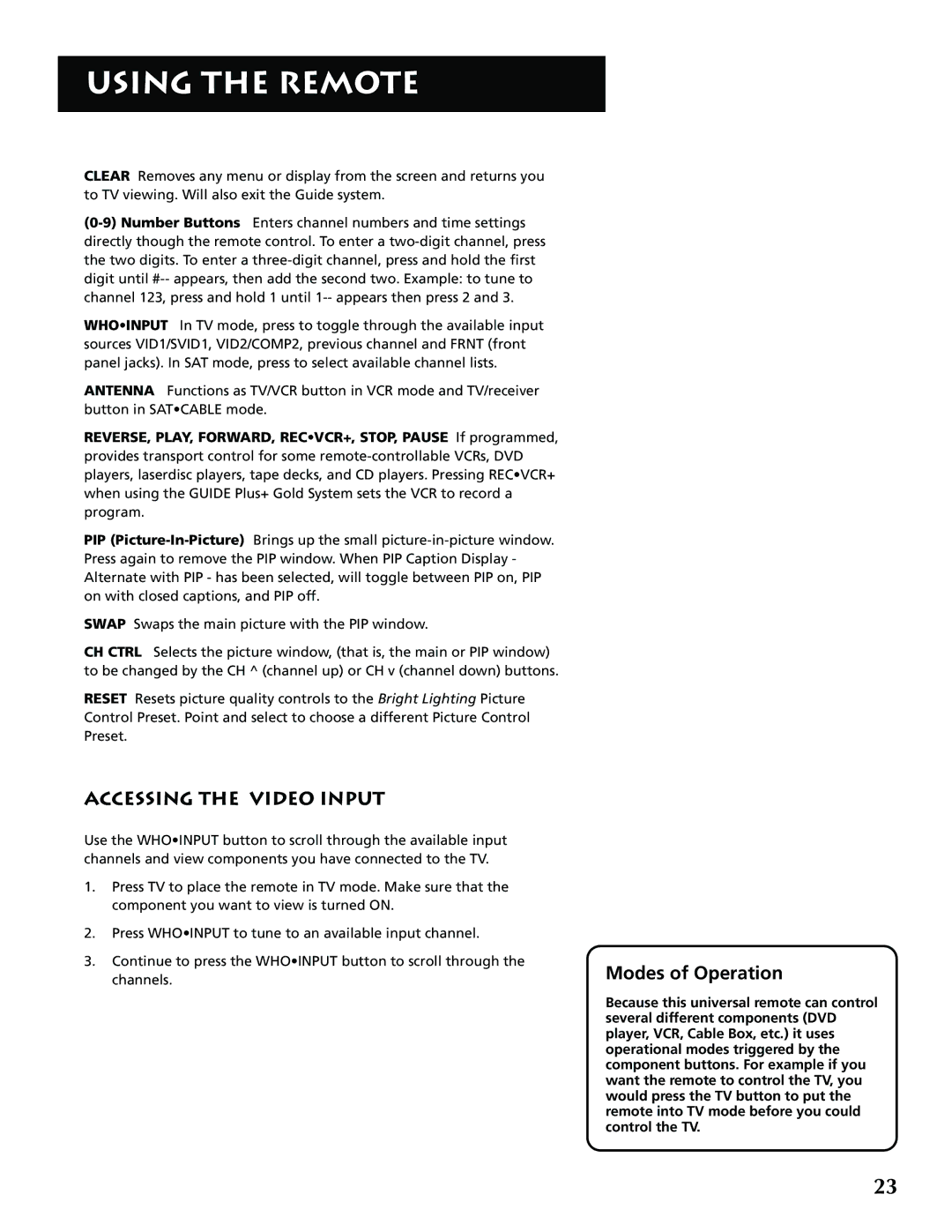 RCA F32715, F36715 manual Accessing the Video Input 