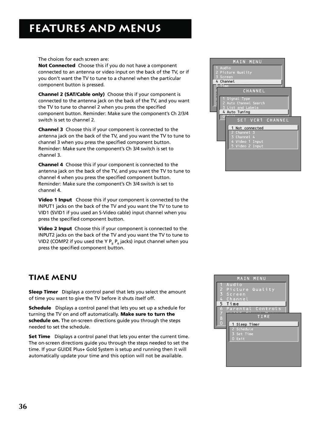 RCA F36715, F32715 manual Time Menu 