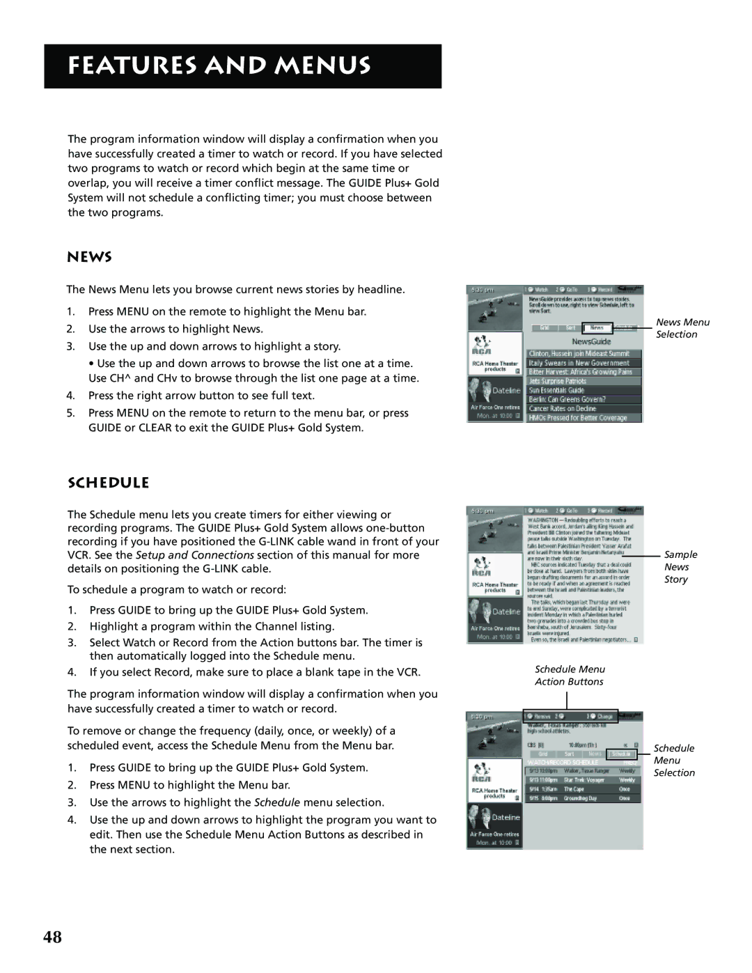 RCA F36715, F32715 manual News, Schedule 