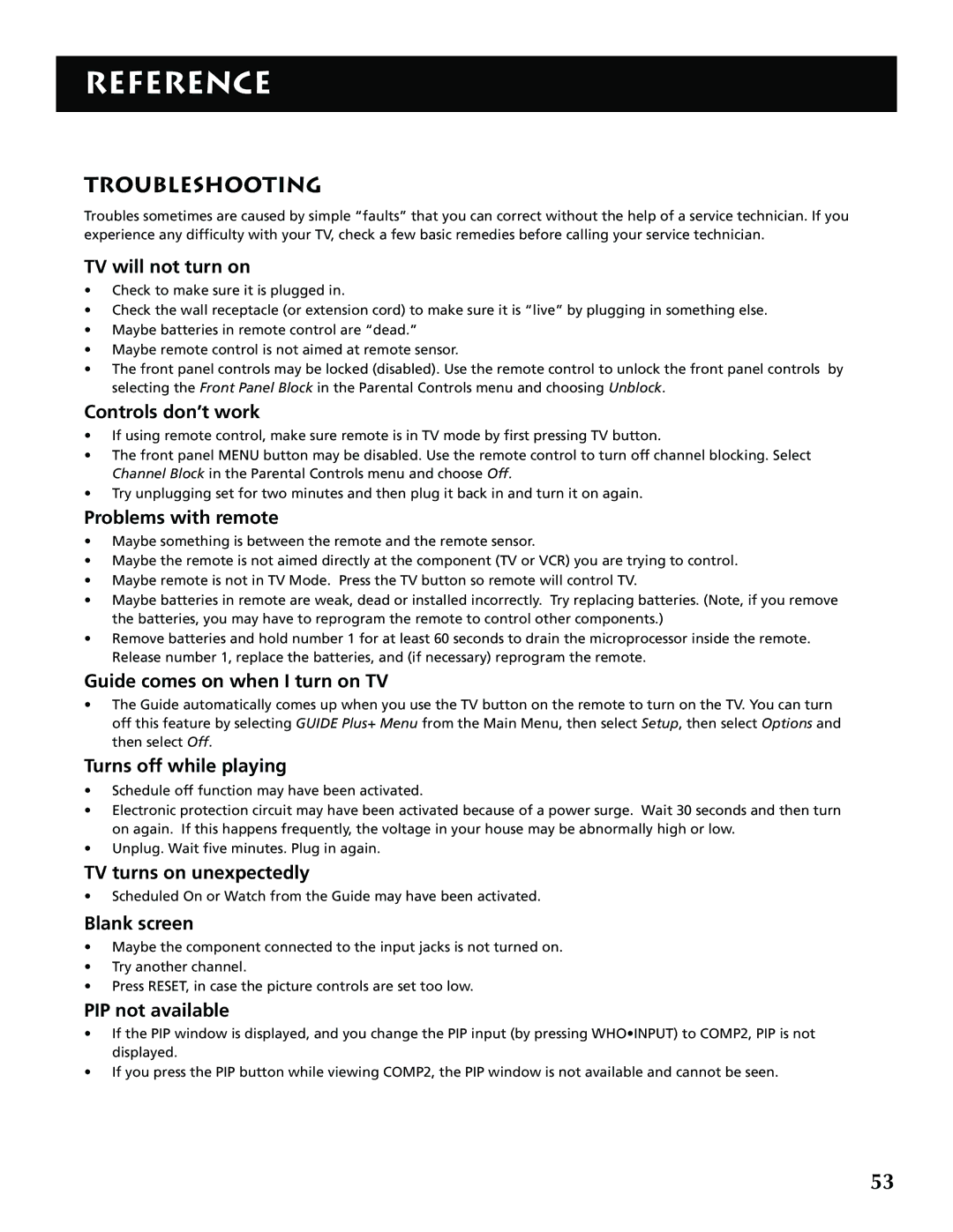 RCA F32715, F36715 manual Troubleshooting 