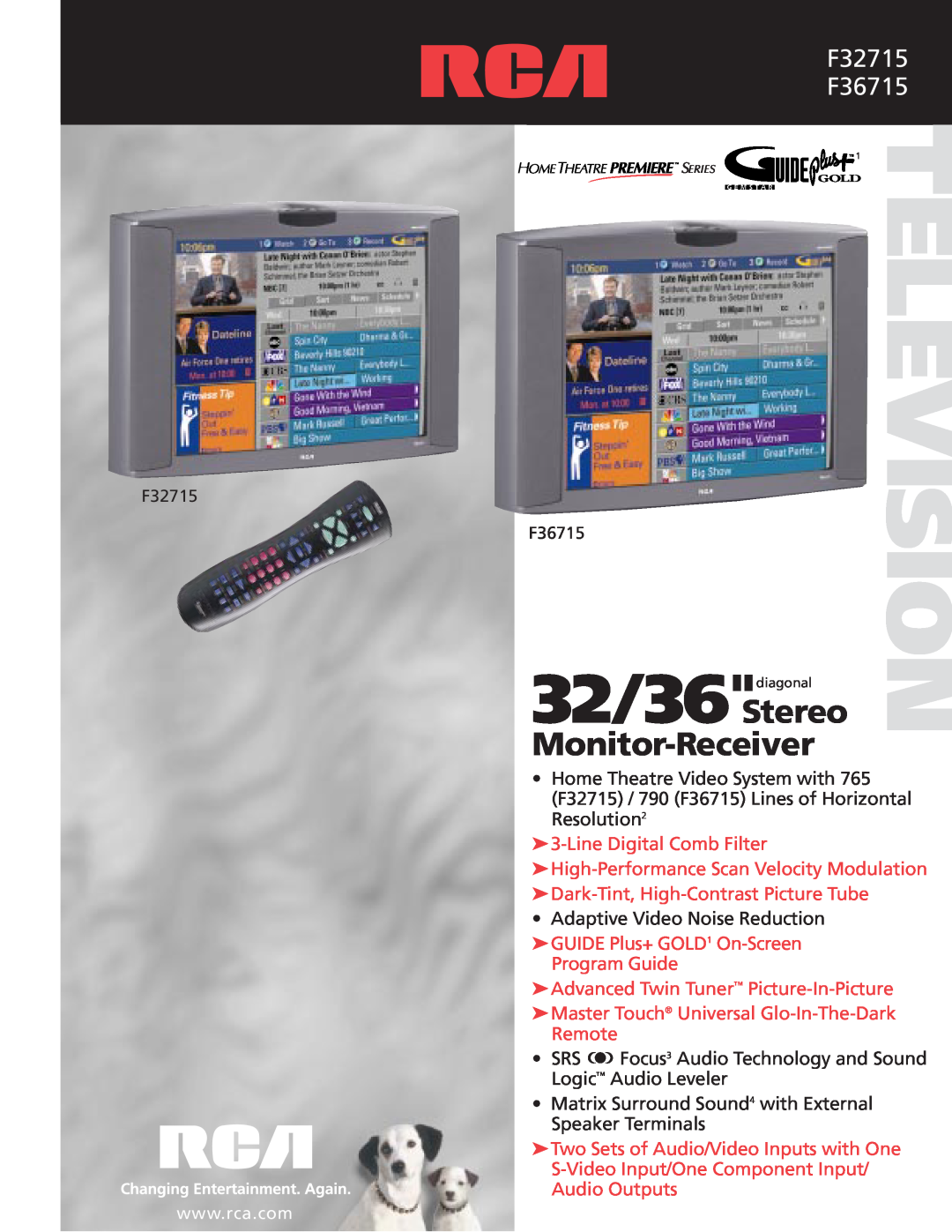 RCA manual 32/36 Stereo, Television, Monitor-Receiver, F32715 F36715 
