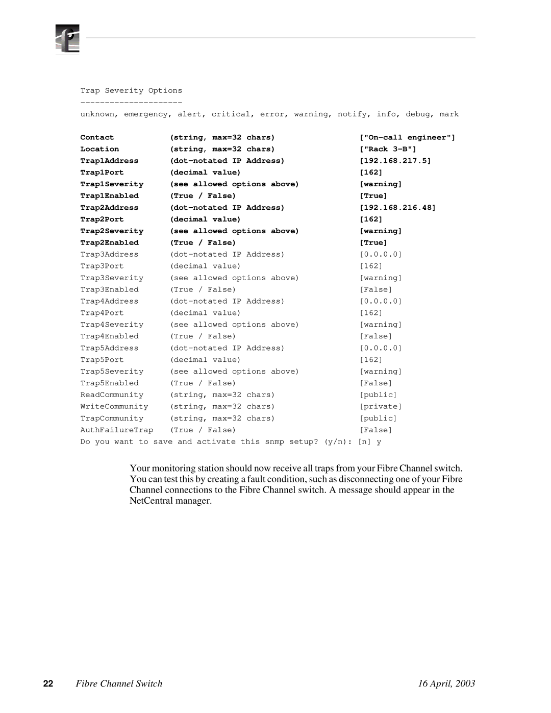 RCA Fibre Channel Switch installation manual 