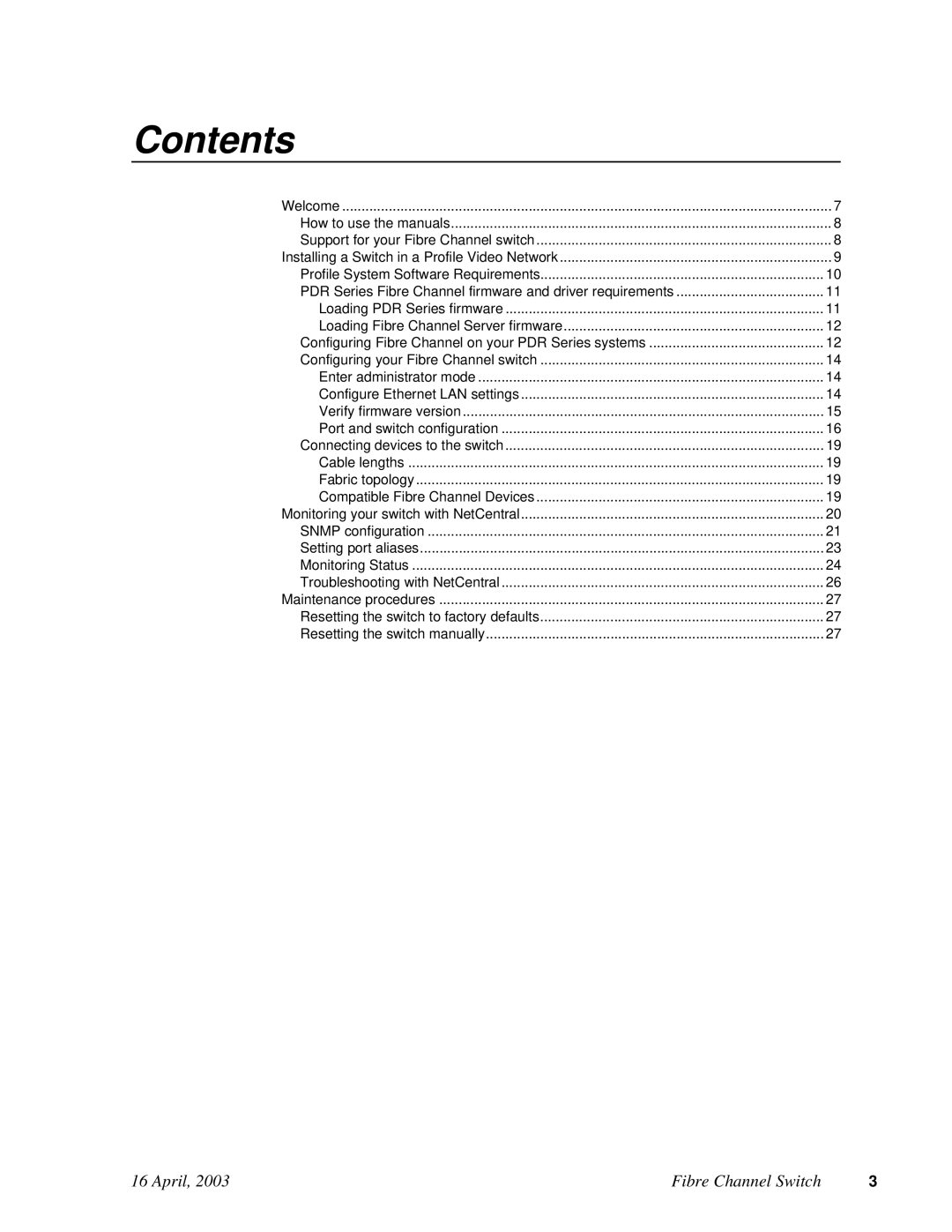 RCA Fibre Channel Switch installation manual Contents 