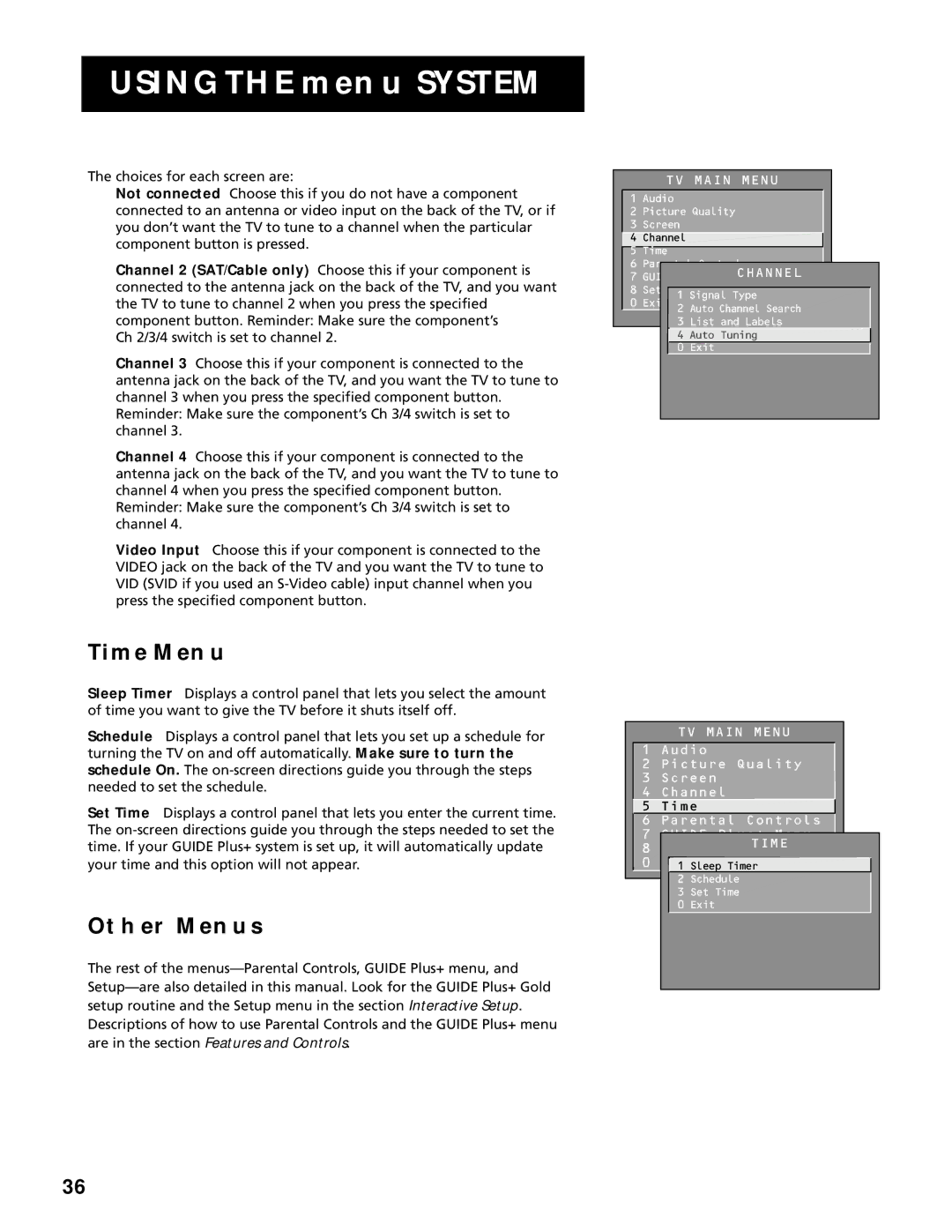 RCA G27669 manual Time Menu, Other Menus 