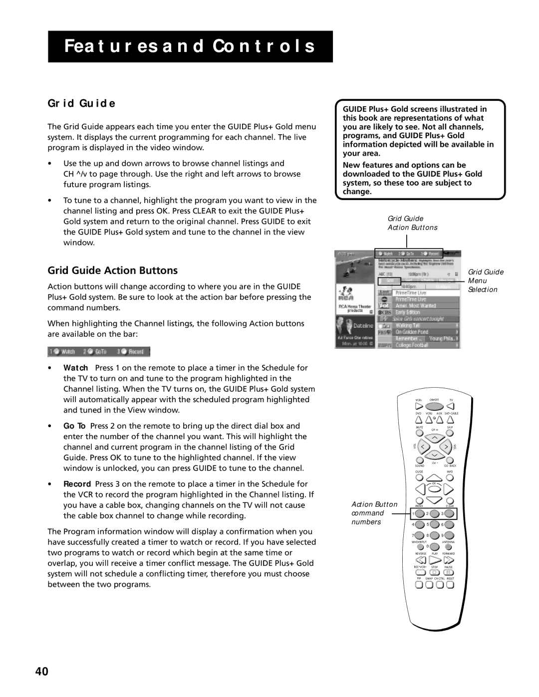 RCA G27669 manual Grid Guide Action Buttons 