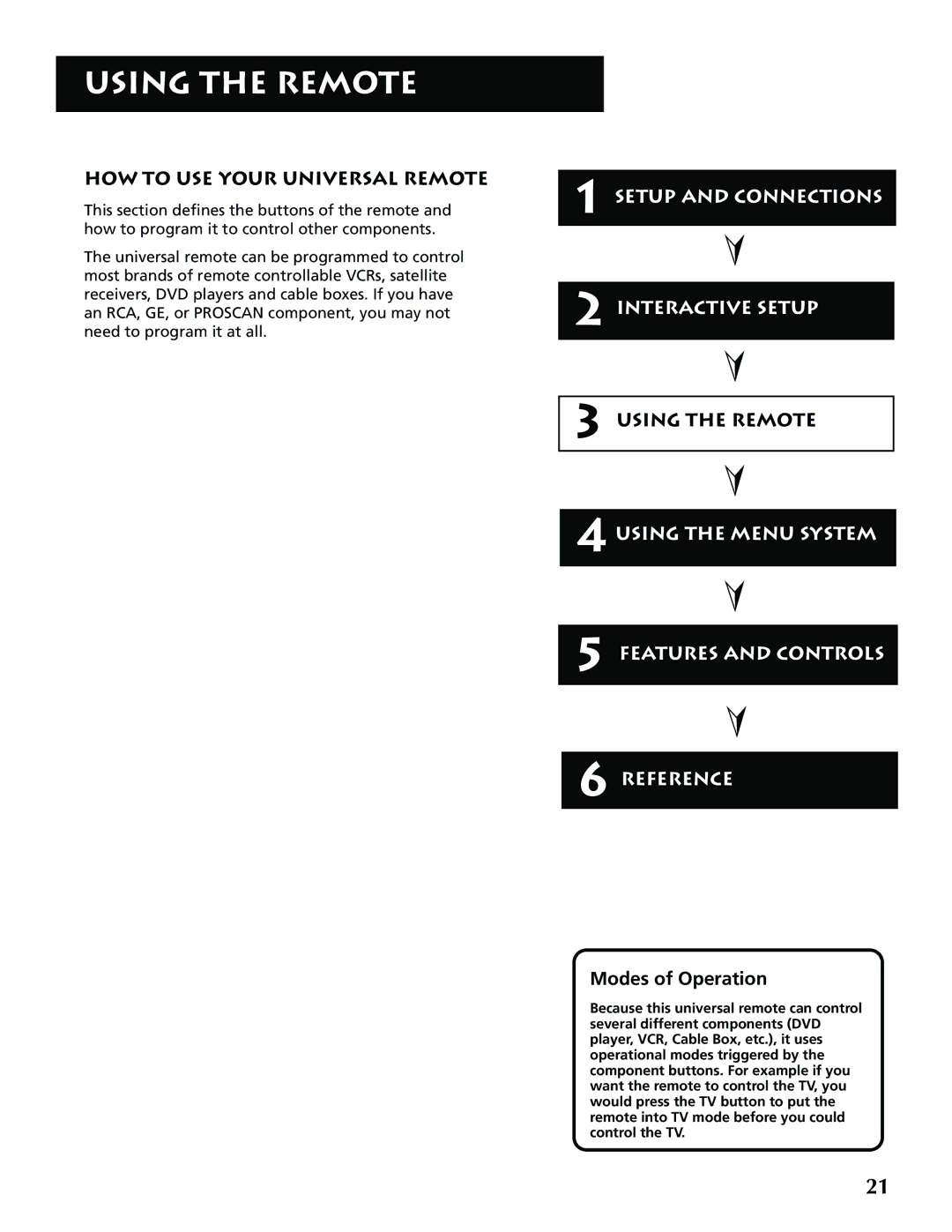 RCA G32705 manual Using the Remote, HOW to USE Your Universal Remote, Modes of Operation 