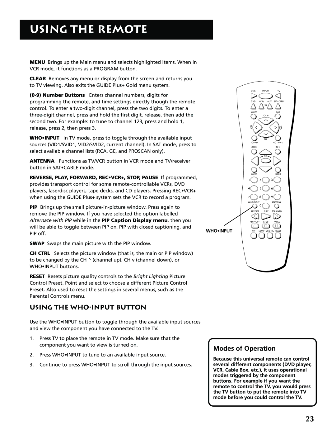 RCA G32705 manual Using the Whoinput Button, DVD VCR2 