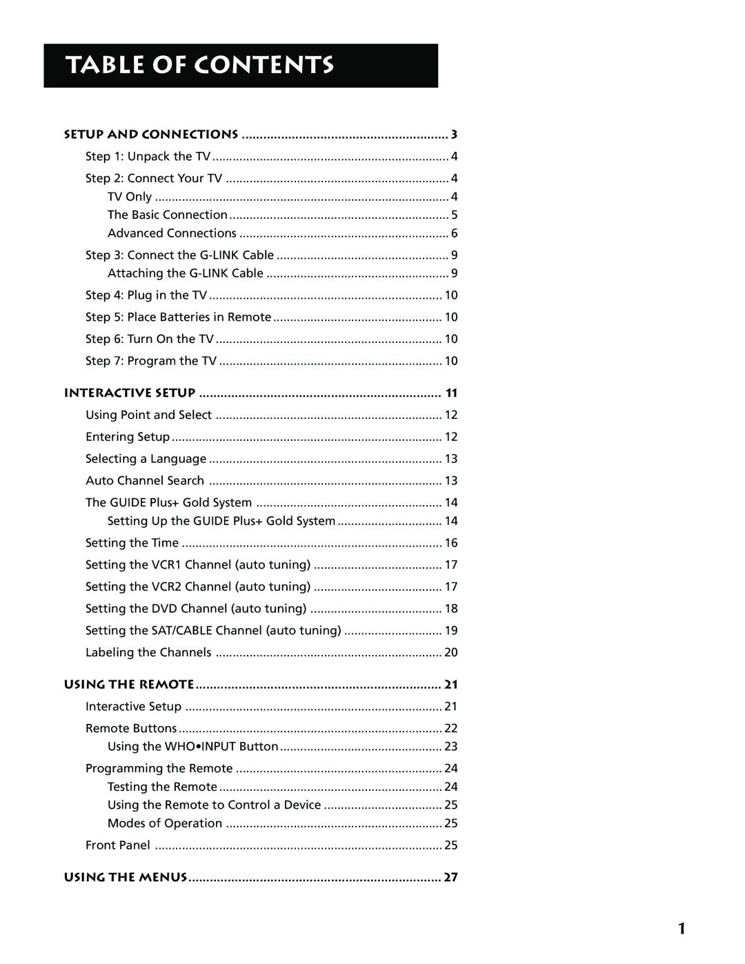 RCA G32705 manual Table of Contents 