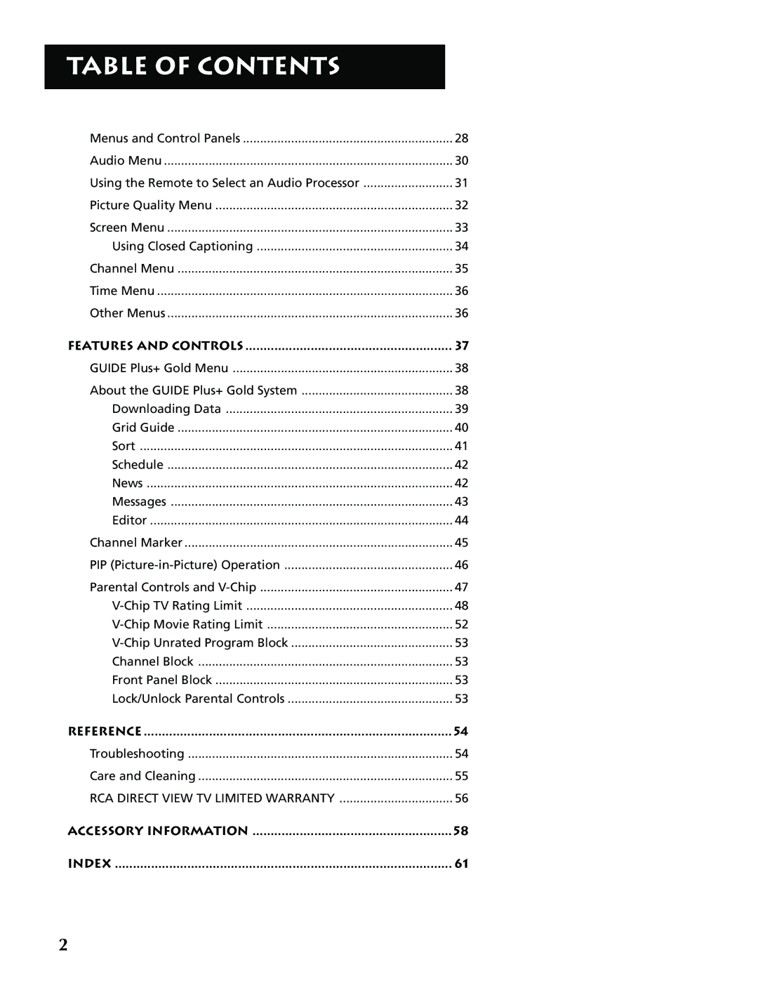 RCA G32705 manual Accessory Information Index 