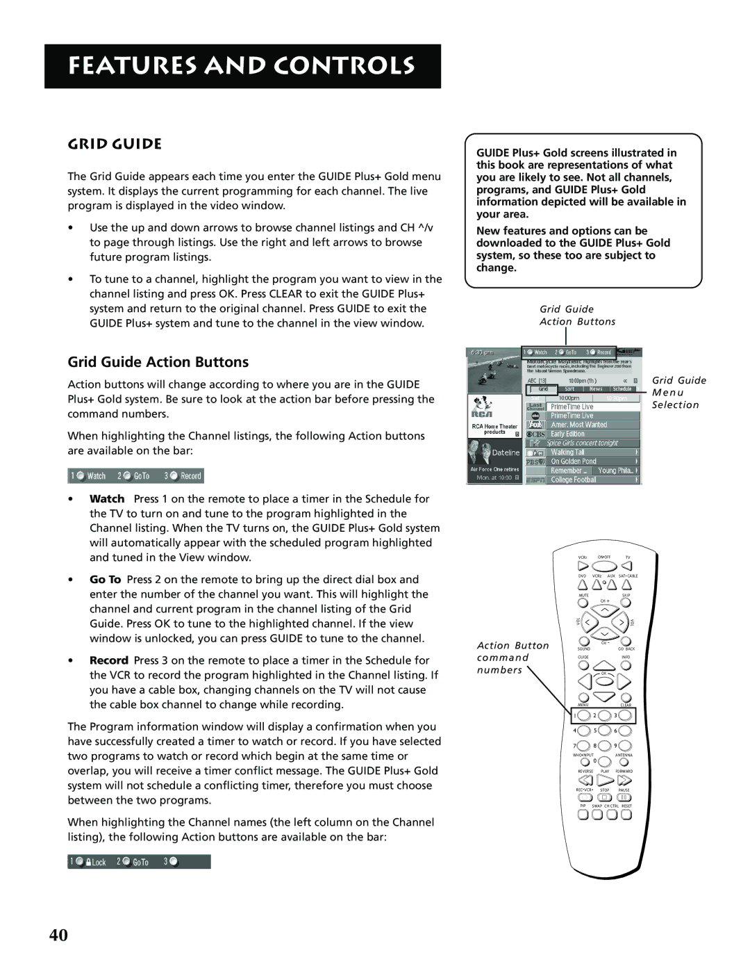 RCA G32705 manual Grid Guide Action Buttons 