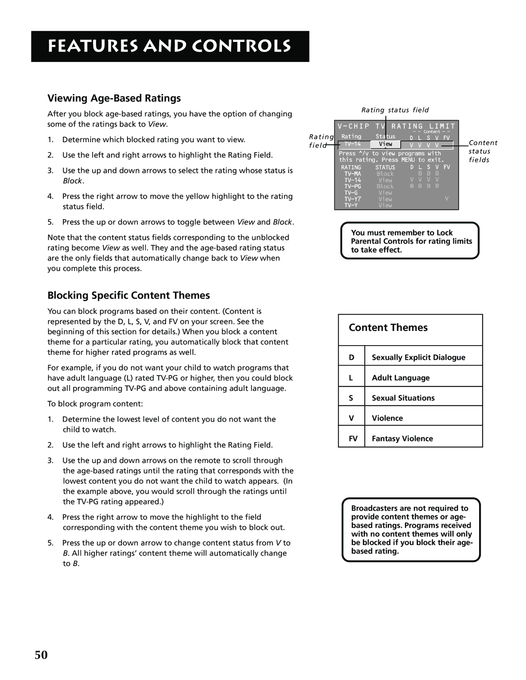 RCA G32705 manual Viewing Age-Based Ratings, Blocking Specific Content Themes 