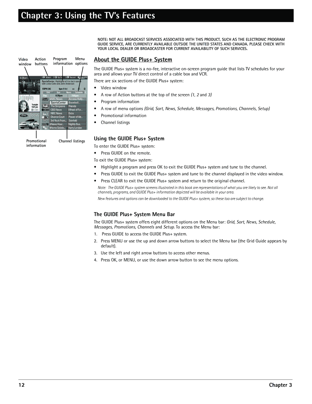 RCA G32710, G36710 manual Using the TV’s Features, About the Guide Plus+ System, Using the Guide Plus+ System 