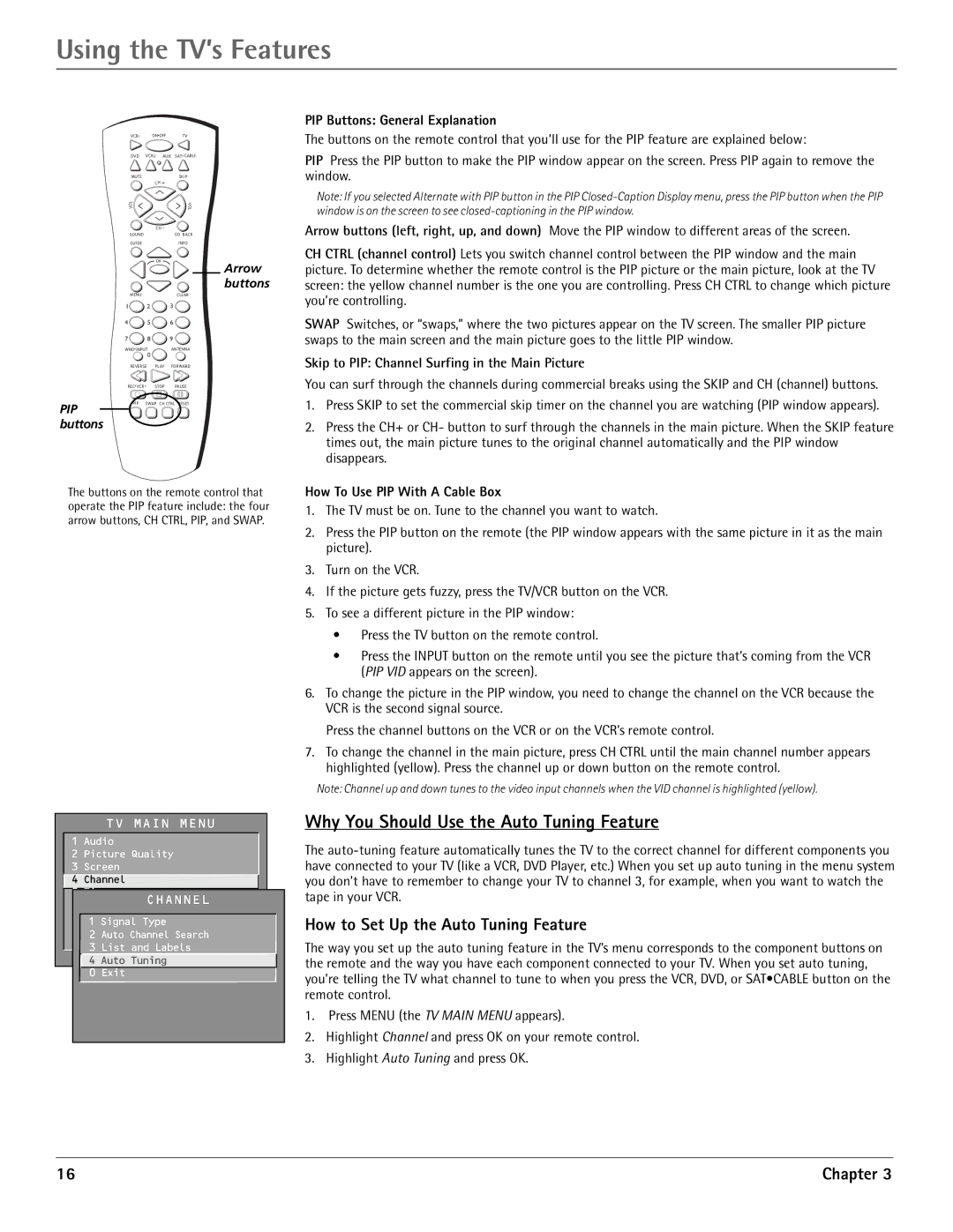 RCA G32710, G36710 manual Why You Should Use the Auto Tuning Feature, How to Set Up the Auto Tuning Feature 