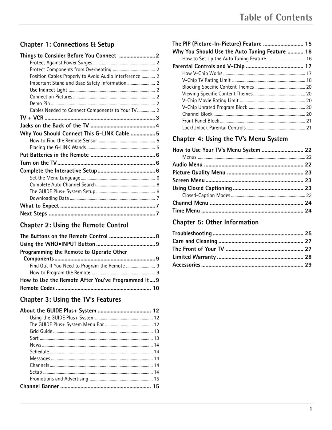 RCA G36710, G32710 manual Table of Contents 