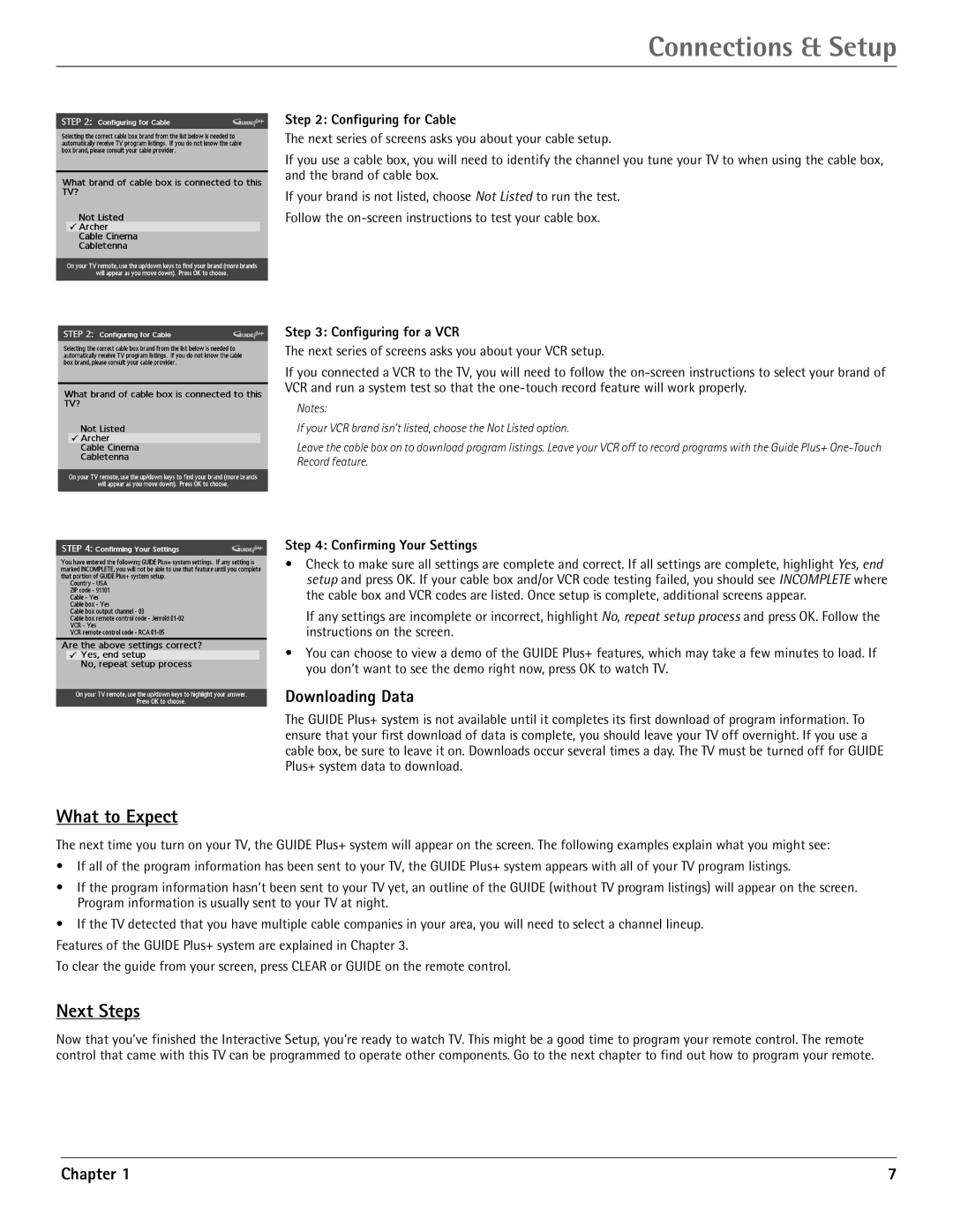 RCA G36710, G32710 manual What to Expect, Next Steps, Downloading Data 