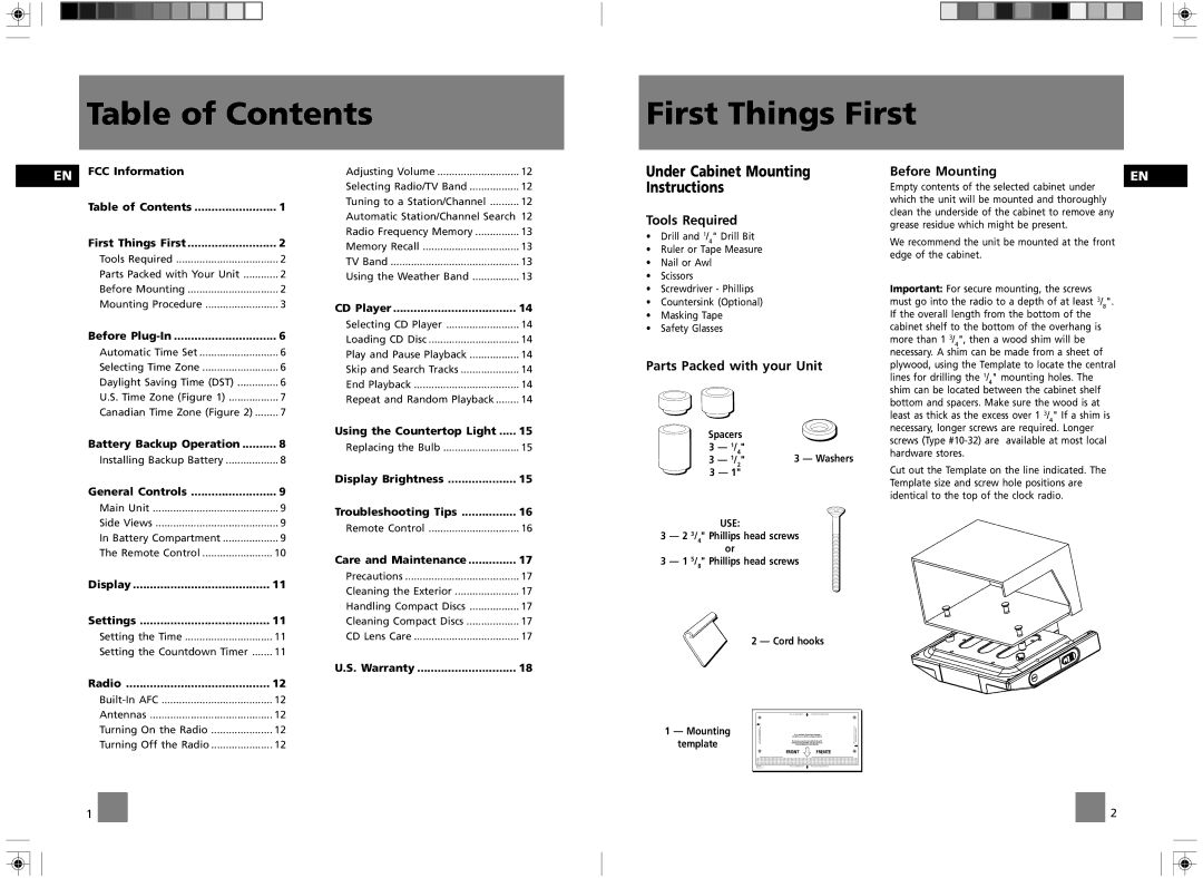 RCA GES050 user manual Table of Contents First Things First 