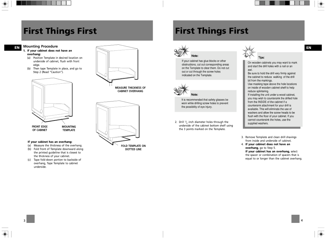 RCA GES050 user manual EN Mounting Procedure, If your cabinet does not have an overhang, If your cabinet has an overhang 