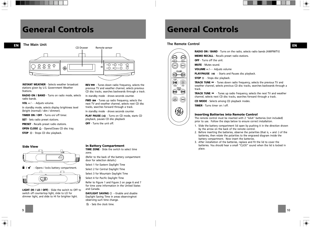 RCA GES050 user manual General Controls, EN The Main Unit, Remote Control 