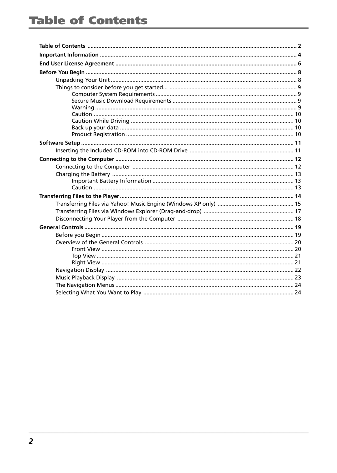 RCA H115/H125 manual Table of Contents 