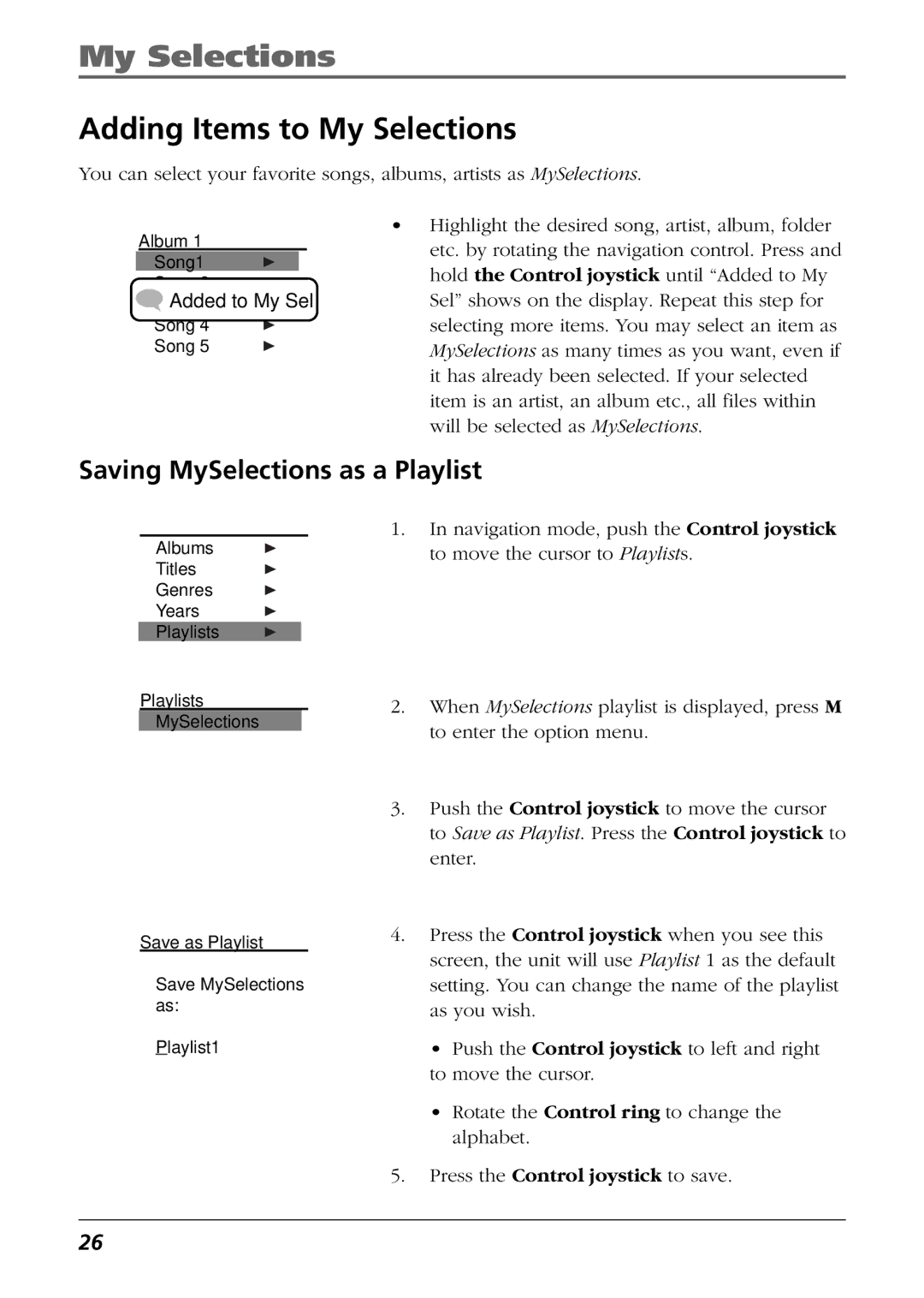 RCA H115/H125 manual Adding Items to My Selections, Saving MySelections as a Playlist 