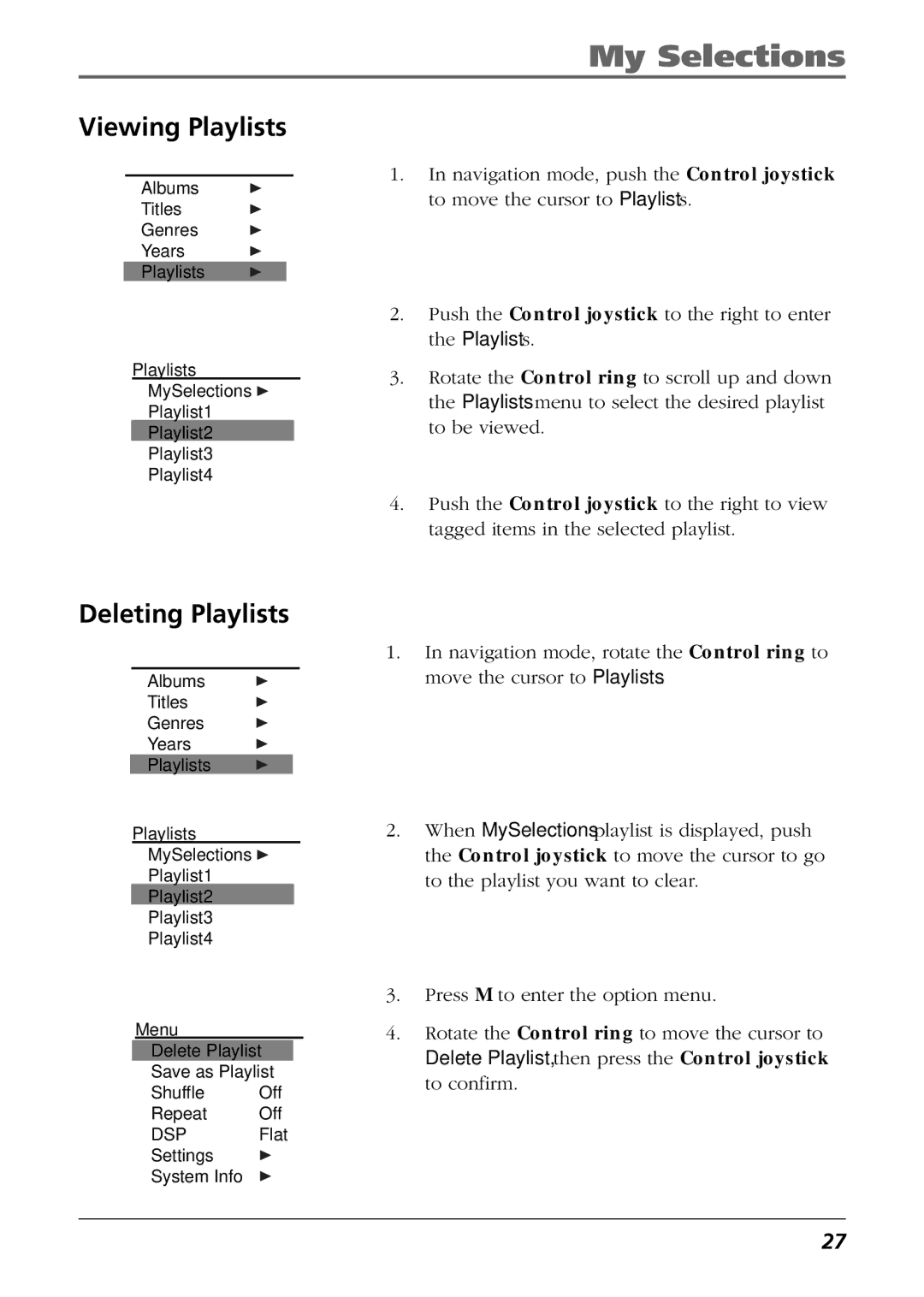 RCA H115/H125 manual Viewing Playlists, Deleting Playlists 