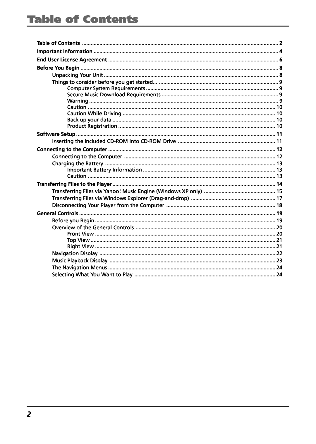 RCA H115/H125 manual Table of Contents 