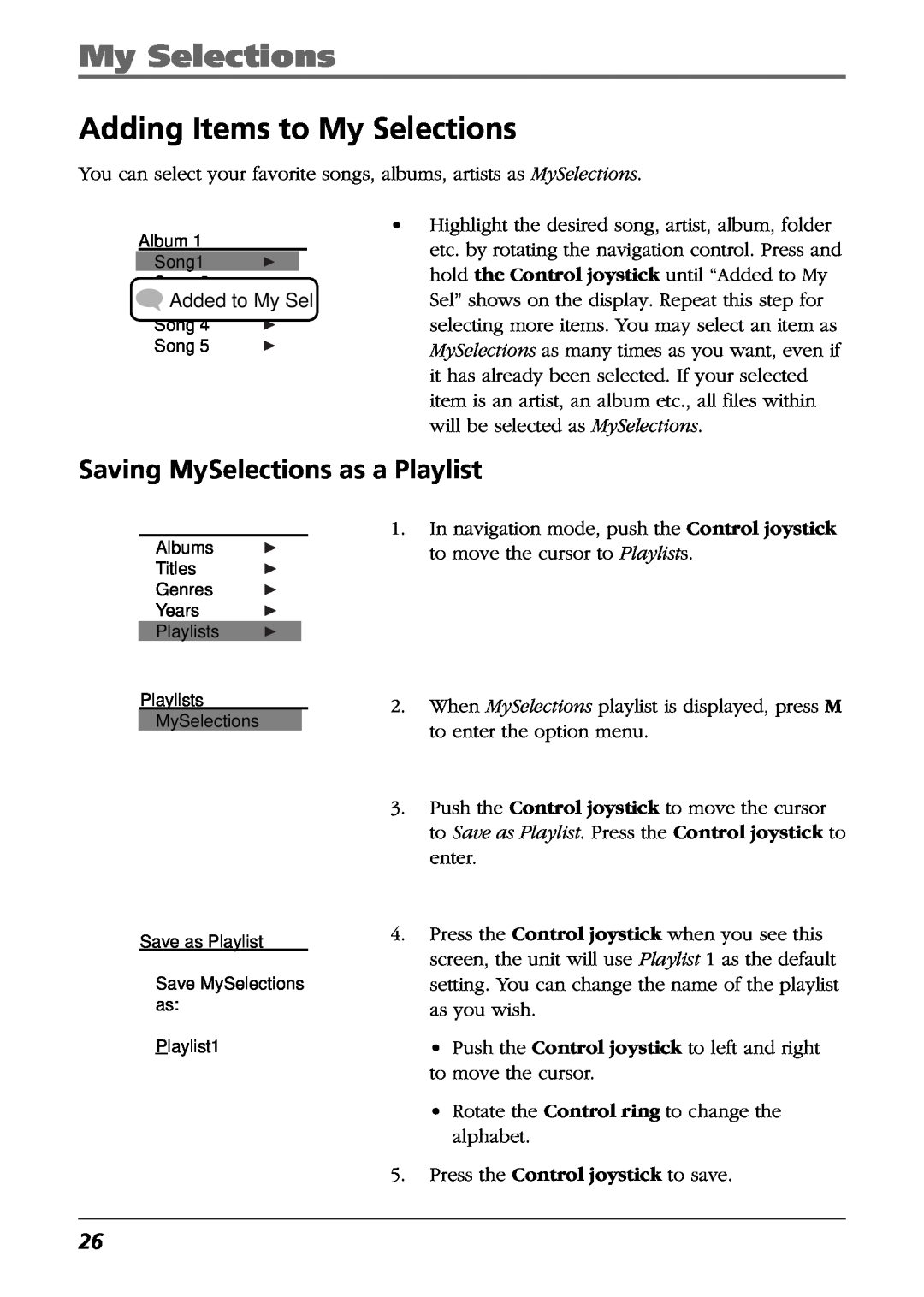 RCA H115/H125 manual Adding Items to My Selections, Saving MySelections as a Playlist 