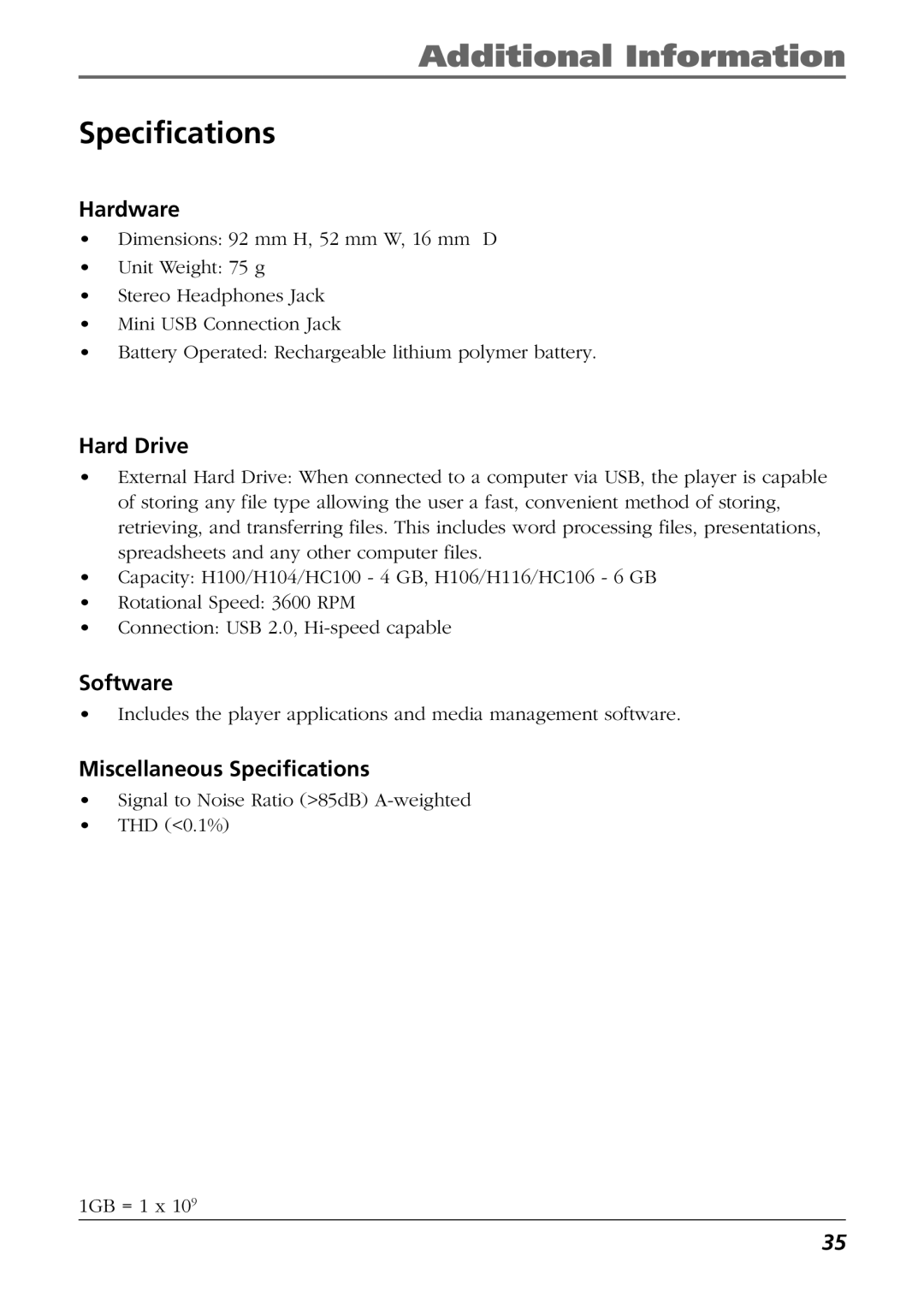 RCA H104, H116, HC100, HC106 manual Specifications, Hardware 