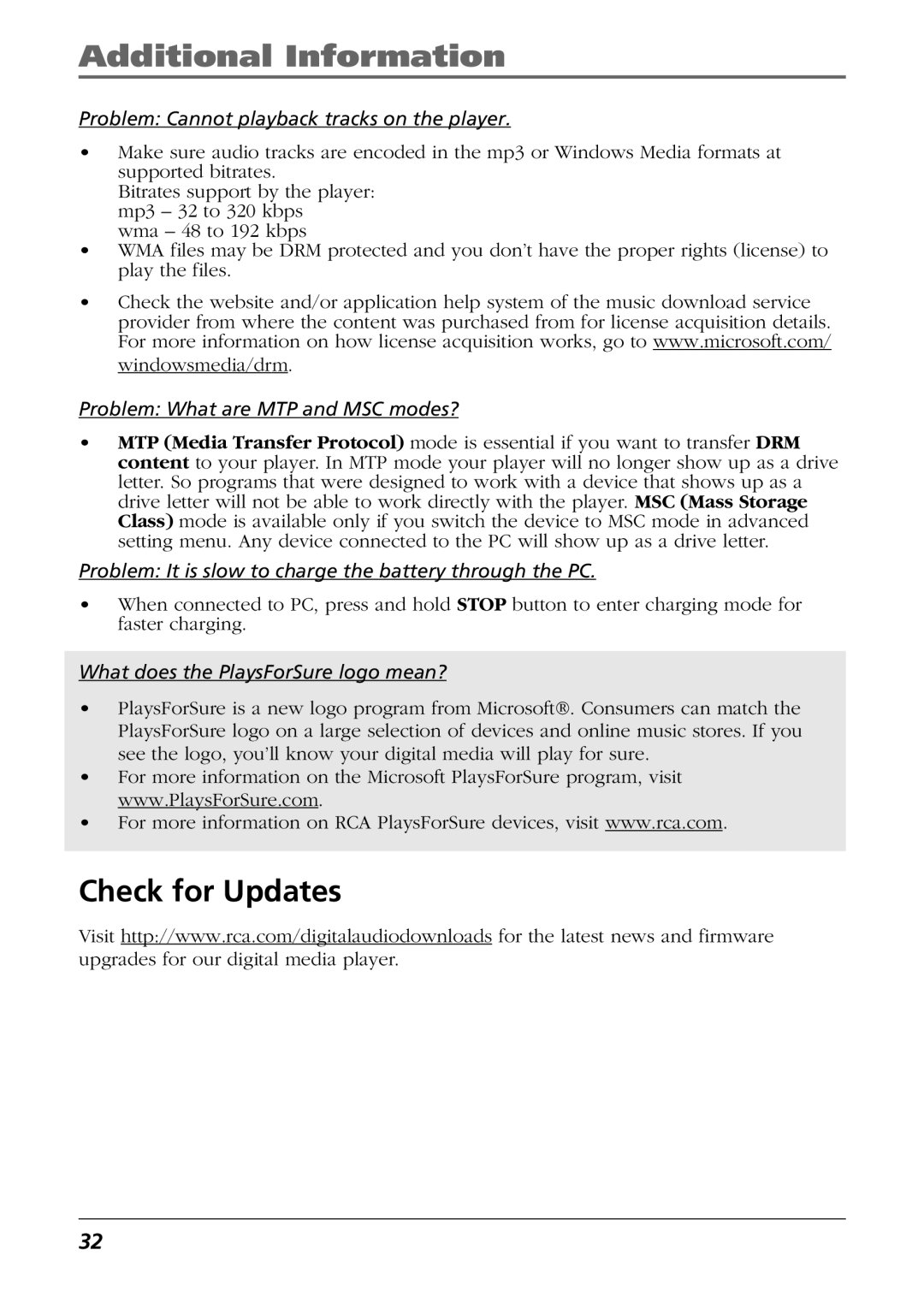 RCA H125, H115 manual Check for Updates 